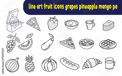Hand drawn vintage food icons set with a sketch of fresh vegetables, meat, and bread