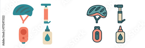 Bicycle helmet, air pump, safety light, and chain lubricant for bike maintenance and safety