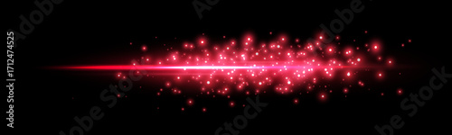 Light lensflare. Red glow flare light effect, horizontal laser beam. Vector illustration. Isolated on dark background.