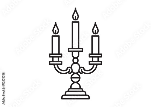 Antique candlestick with burning candles line art vector