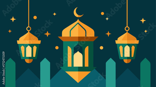 Illustration of islamic lanterns and moon