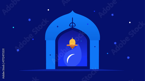 Blue archway with a golden lamp inside