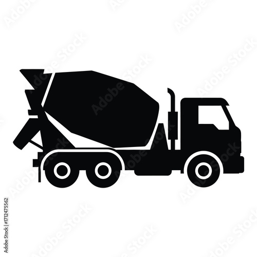 Silhouette of a concrete mixer truck ready for construction site work silhouette