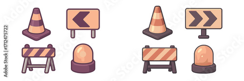 Road construction safety equipment, traffic cones, warning signs, and barriers for street work and maintenance