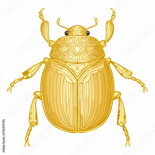 A detailed illustration of a golden scarab beetle, featuring intricate details.