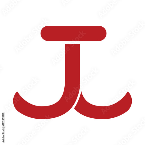 Rounded monogram logo with stylized j and t shapes in red on white