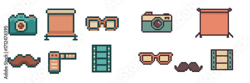 Curated collection of vintage photography accessories, retro film equipment, and classic style elements for design projects