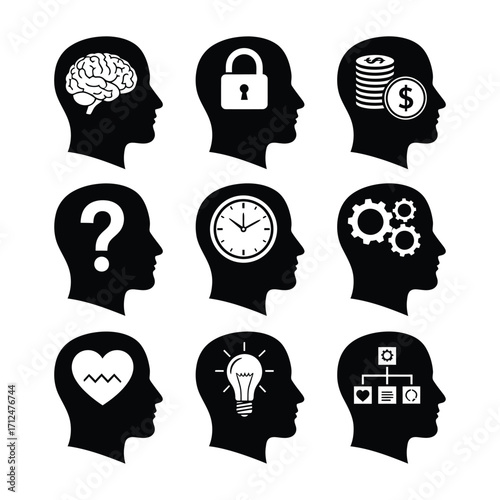 Human Head Icons Representing Mental Processes