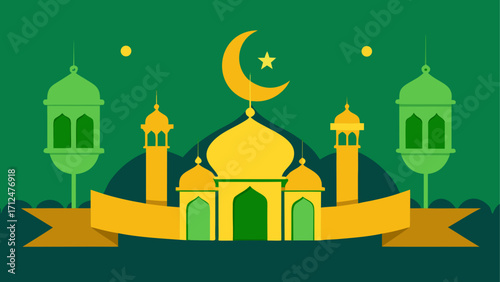 Illustration of a mosque with lanterns art