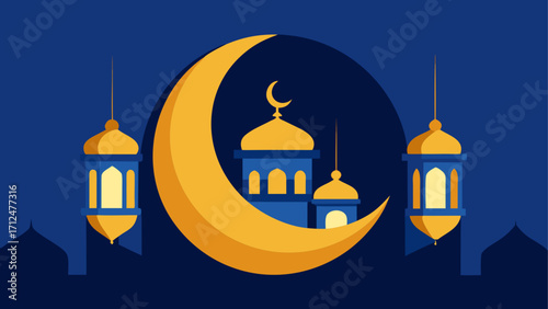 Crescent moon and mosque silhouette design