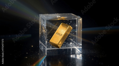 Gold Bar in Crystal Cube
