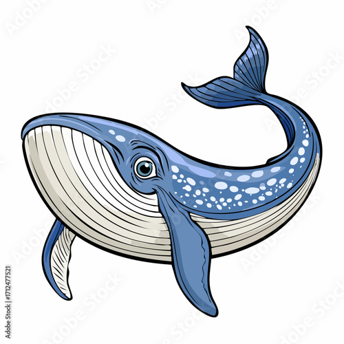 Illustration of a blue whale swimming in the ocean, showing its body and flippers.
