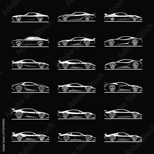 Collection of Sleek Racing Car Silhouettes for Automotive Design Projects