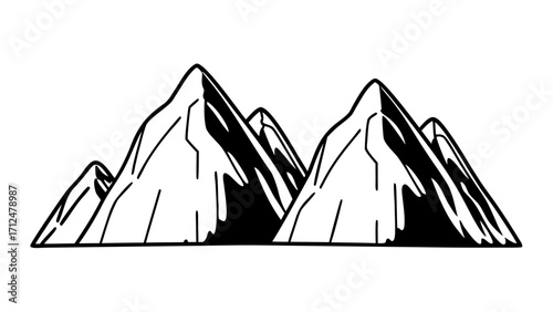 Illustration of a mountain range with jagged peaks and sharp lines in black and white landscape view created with generated ai 