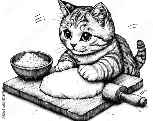 Cat with Flour and Dough Cartoon Design.