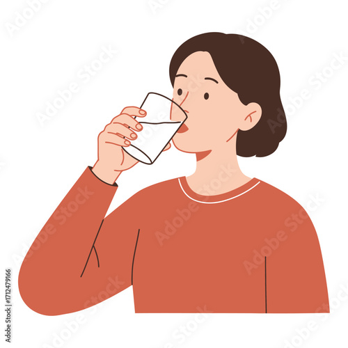 Vector art of woman drinking water from a glass