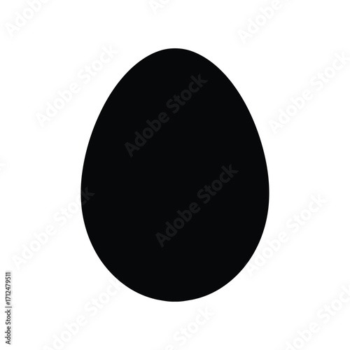 A simple illustration of a solid black egg shape on a white background in a minimalist style design