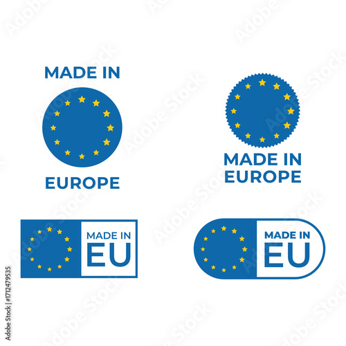 Four Premium Vector Badges Made in Europe EU