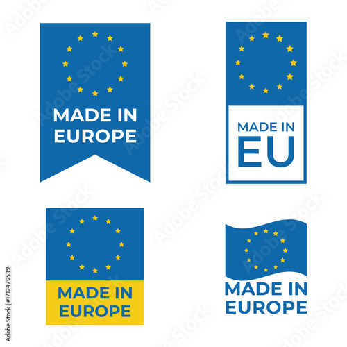 Vertical Product Labels and Icons Collection Made in Europe