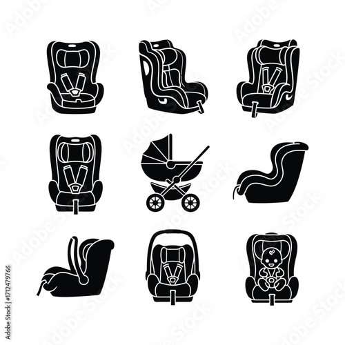 Safe Journey Diverse Car Seat & Stroller Icons for Child Transport Safety