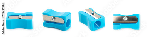 Pencil sharpener isolated on white background. Pencil and pencil shavings. Stationery. School supplies. School products. Flat lay. Place for text. copy space.