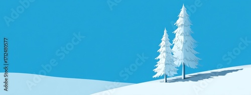 青空と雪に覆われた木のイラスト｜Snow Covered Pine Forest under Blue Sky