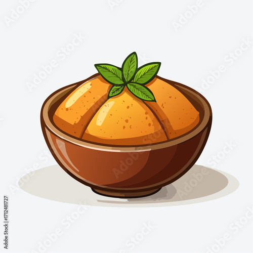 A bowl of vibrant orange pumpkin puree, garnished with fresh mint leaves.