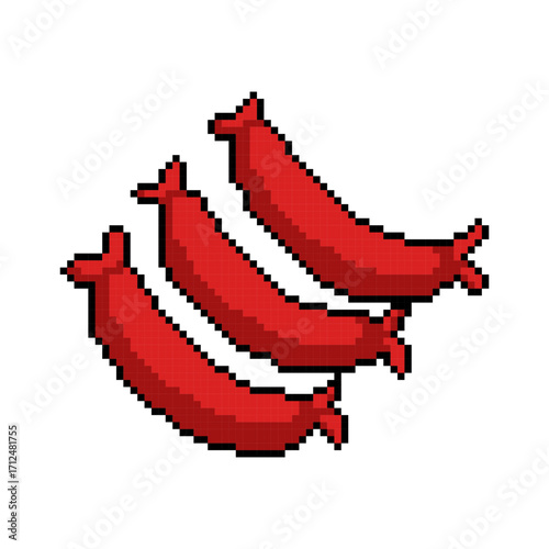 Vector flat design pixel art sausages illustration