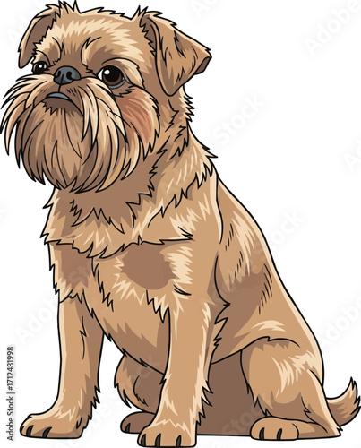 Brussels Griffon dog sitting side view vector illustration