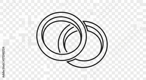 Two intertwined wedding rings, symbolizing love, commitment, and partnership in a minimalist and elegant design