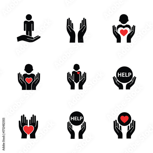 Helping Hands Icons of Care, Support, and Compassion