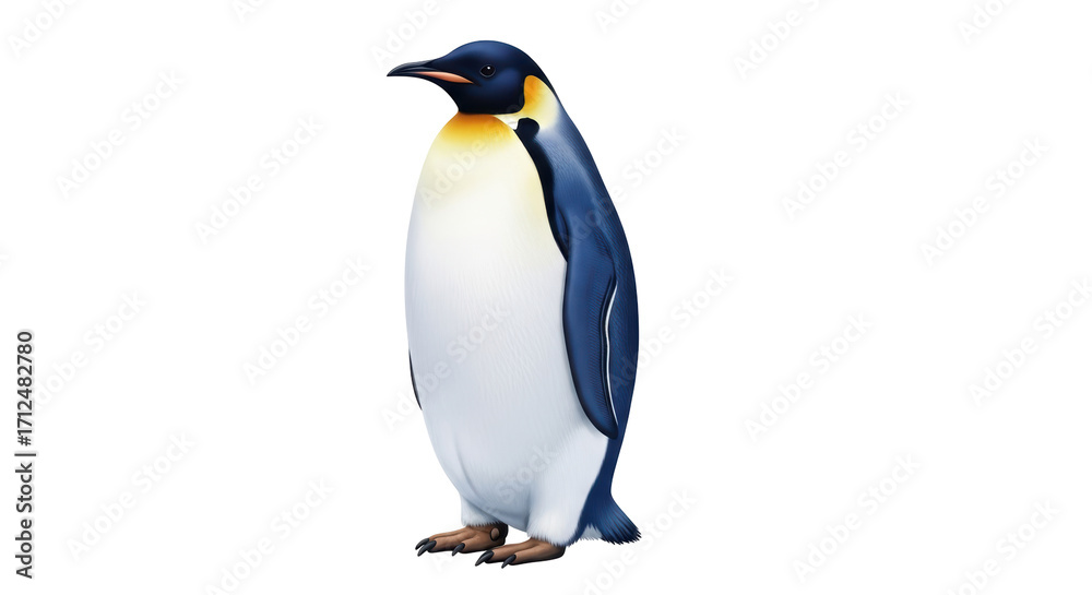 Fototapeta premium Isolated Emperor penguin standing at attention, a large and colorful Antarctic bird species