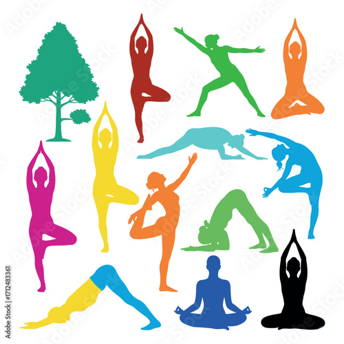 Yoga pose silhouettes Vector