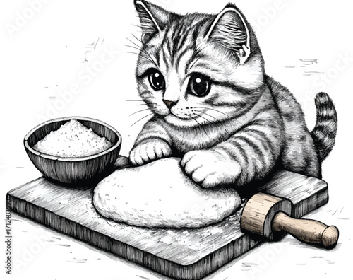 Cute Baking Cat Character Illustration.