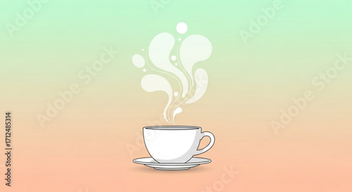 Cup of hot drink coffee, tea, cappuccino, latte flat vector illustration steam, aroma, vapor cafe, restaurant, menu