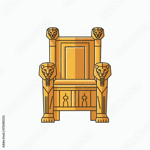 Golden Throne of Ancient Egypt with Lion Heads.