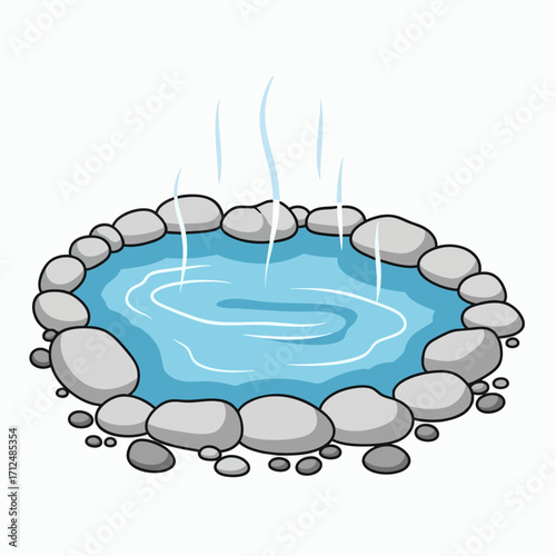 Hot Spring Surrounded by Rocks with Steaming Water.