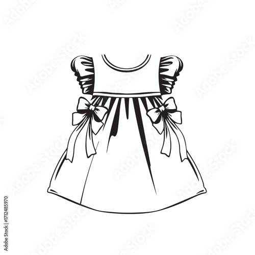 Baby dress with ribbons on sleeves vector design concept illustration.
