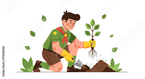 Boy Scout Planting Sapling: Cultivating Growth for a Sustainable Future