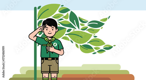 Boy Scouts Flag Salute Embracing Nature And Environmental Protection With Leaf Symbolism