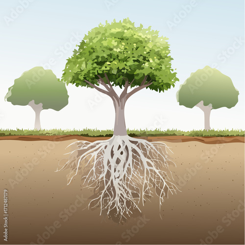 Tree Roots Illustration Showing Extensive Root System Below Ground
