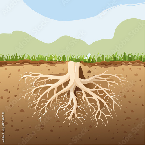 Tree Roots Under Ground Soil Cross Section Illustration