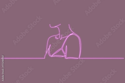 Neon woman in a minimalist line art style, radiating a vibrant glow, conveying modern beauty and artistic expression in a simple design