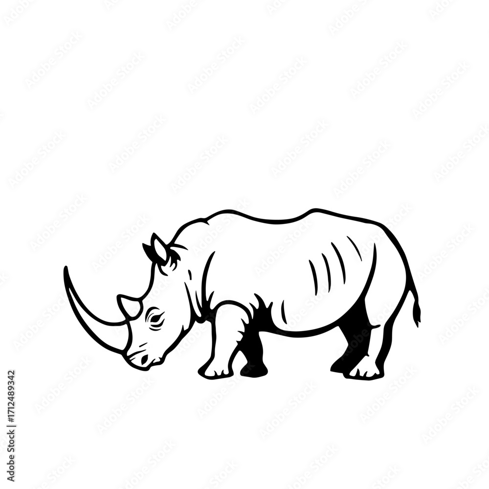 Obraz premium Rhinoceros. Rhinoceros simple black and white line art vector logo