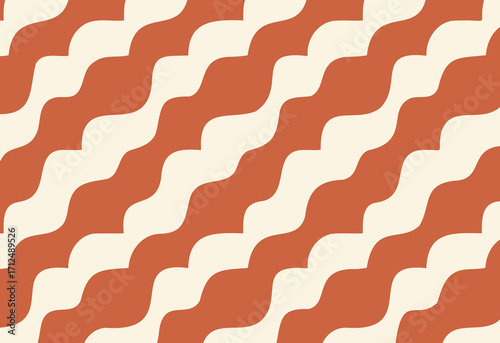 Retro Wavy Checker Pattern Background — Terracotta and Cream Seamless Vector,Retro Wave Lines – Minimal Geometric Abstract Wallpaper Texture