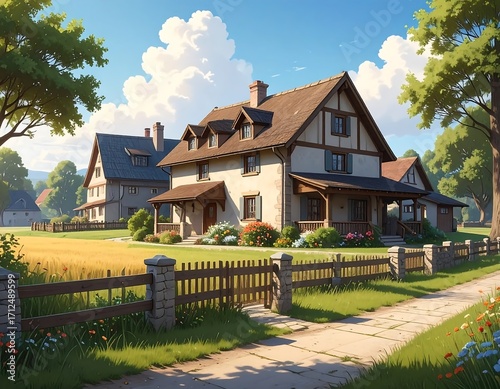Quaint houses in a sunny, rural setting