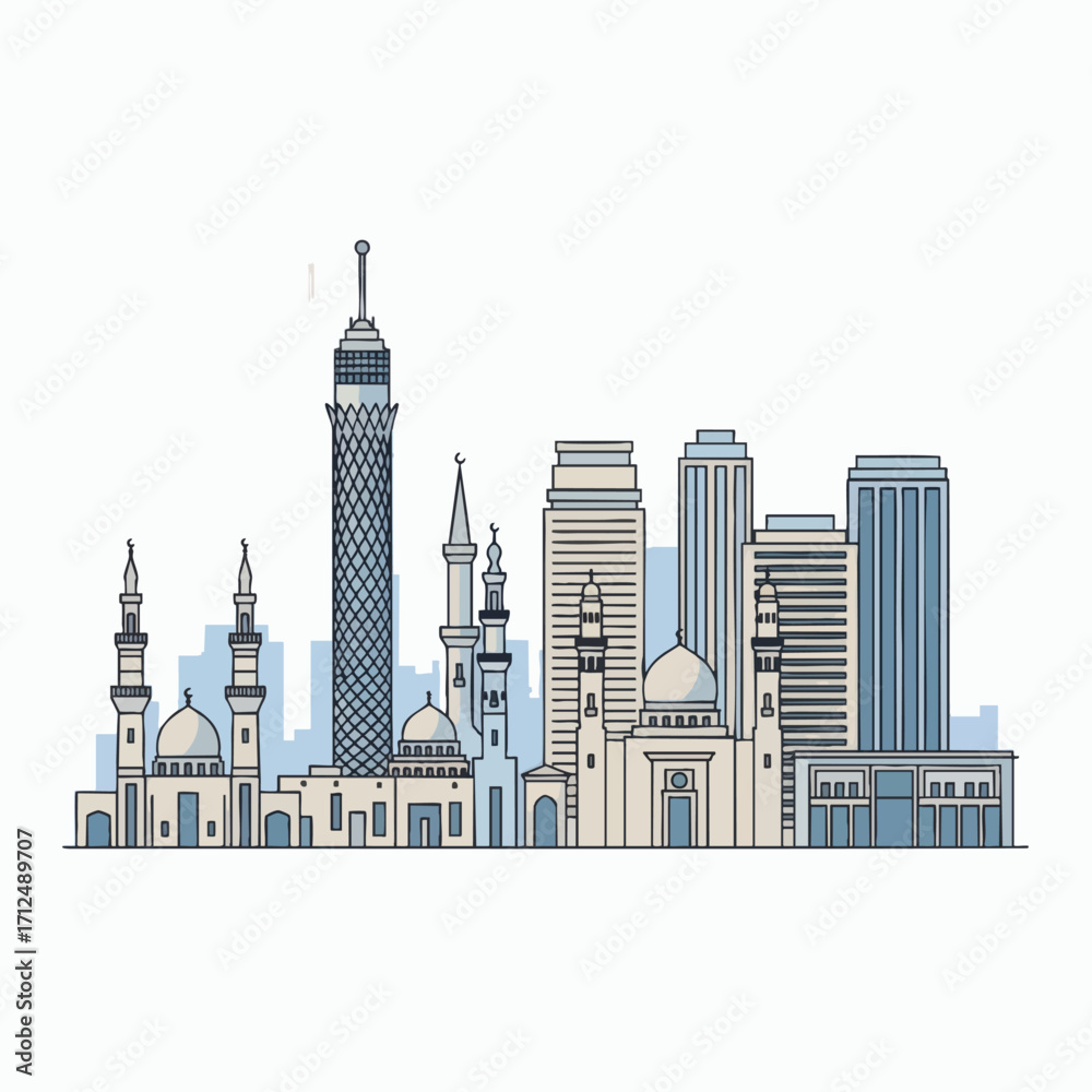 Naklejka premium Cairo City Skyline with Famous Landmarks and Modern Buildings.