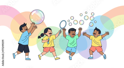 Children Enjoying Bubbles: Joyful Playtime And Playful Moments Of Fun