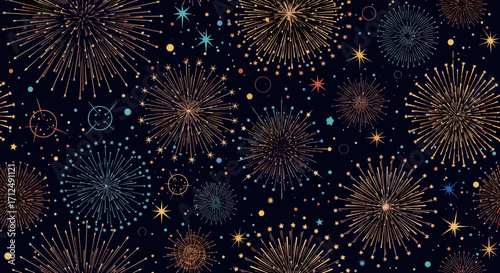 Colorful Fireworks Display in the Night Sky.