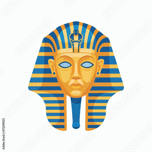 Golden Pharaoh Mask with Blue and Gold Stripes.